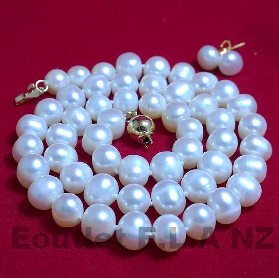 GENUINE 8-9mm PEARLS NECKLACE+FREE EARRINGS